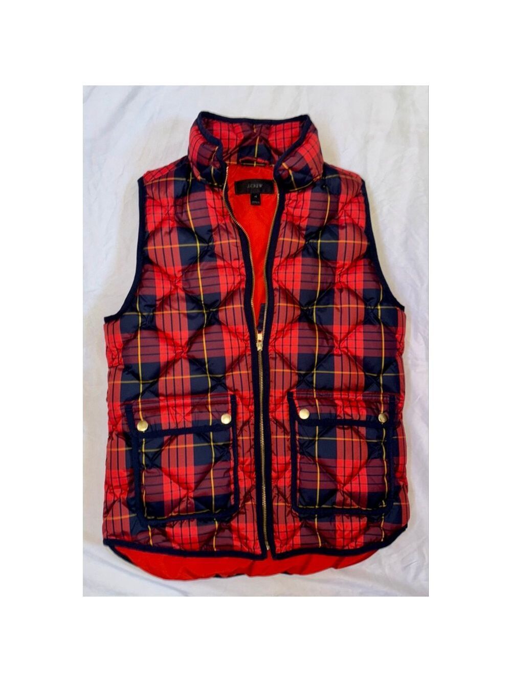 J.Crew Buffalo Plaid Excursion Preppy Puffy Vest Signature Tartan Red/Navy XS - Picture 6 of 8